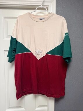 adidas Men’s Colorblock Crew Tee in Cream, Green & Red